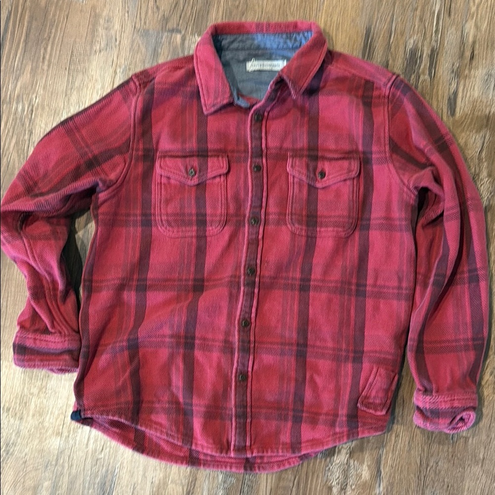 Outerknown Blanket Shirt, Large, Red and Black Plaid Button-Down flannel shirt